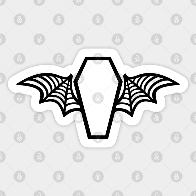 Batwing Coffin - Black on White Sticker by AliceQuinn